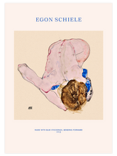 Egon Schiele Nude with Blue Stochings, Bending Forward - Art Print